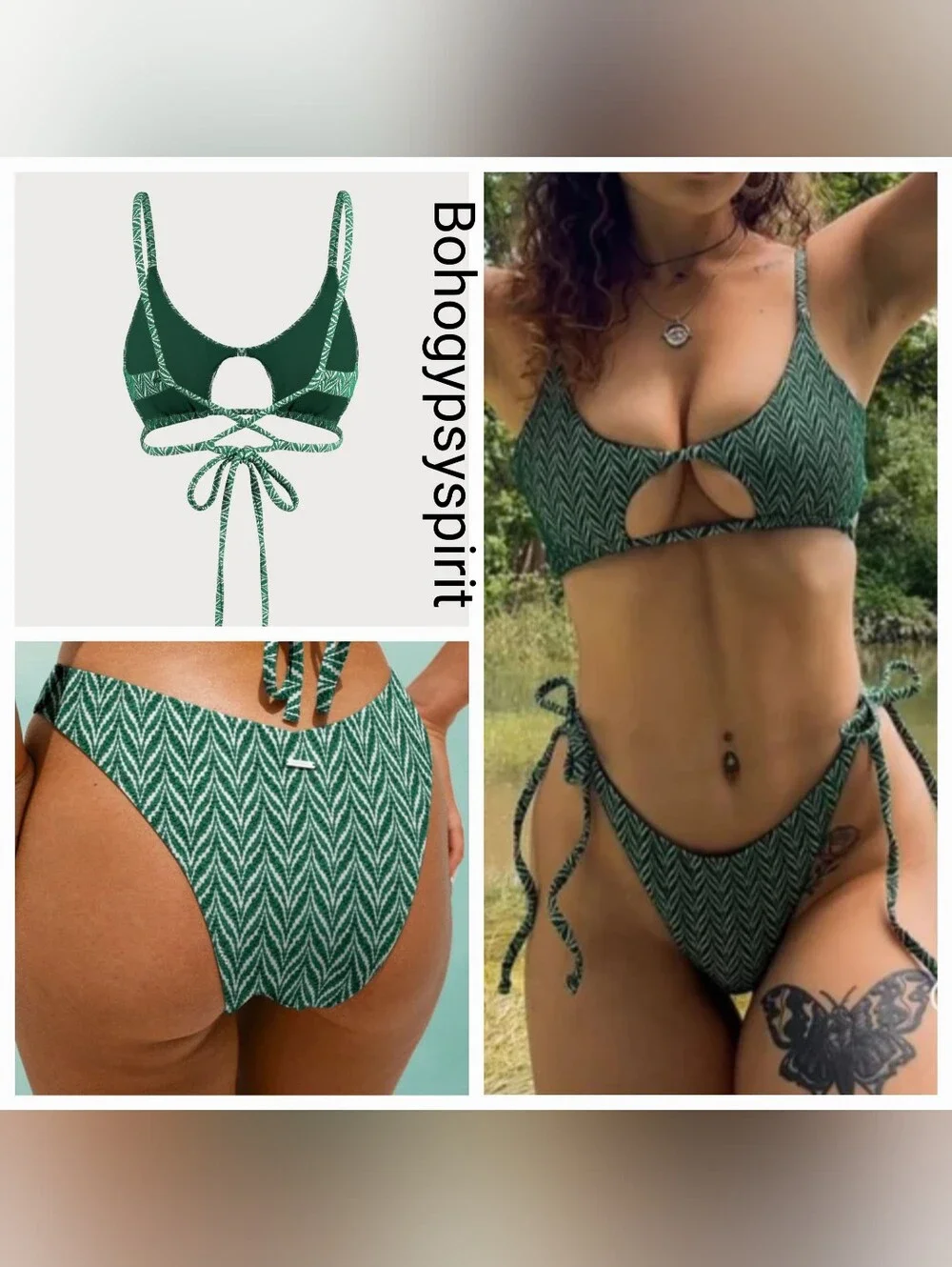 $87 Berlook Green Geometric Cut Out Bikini Set